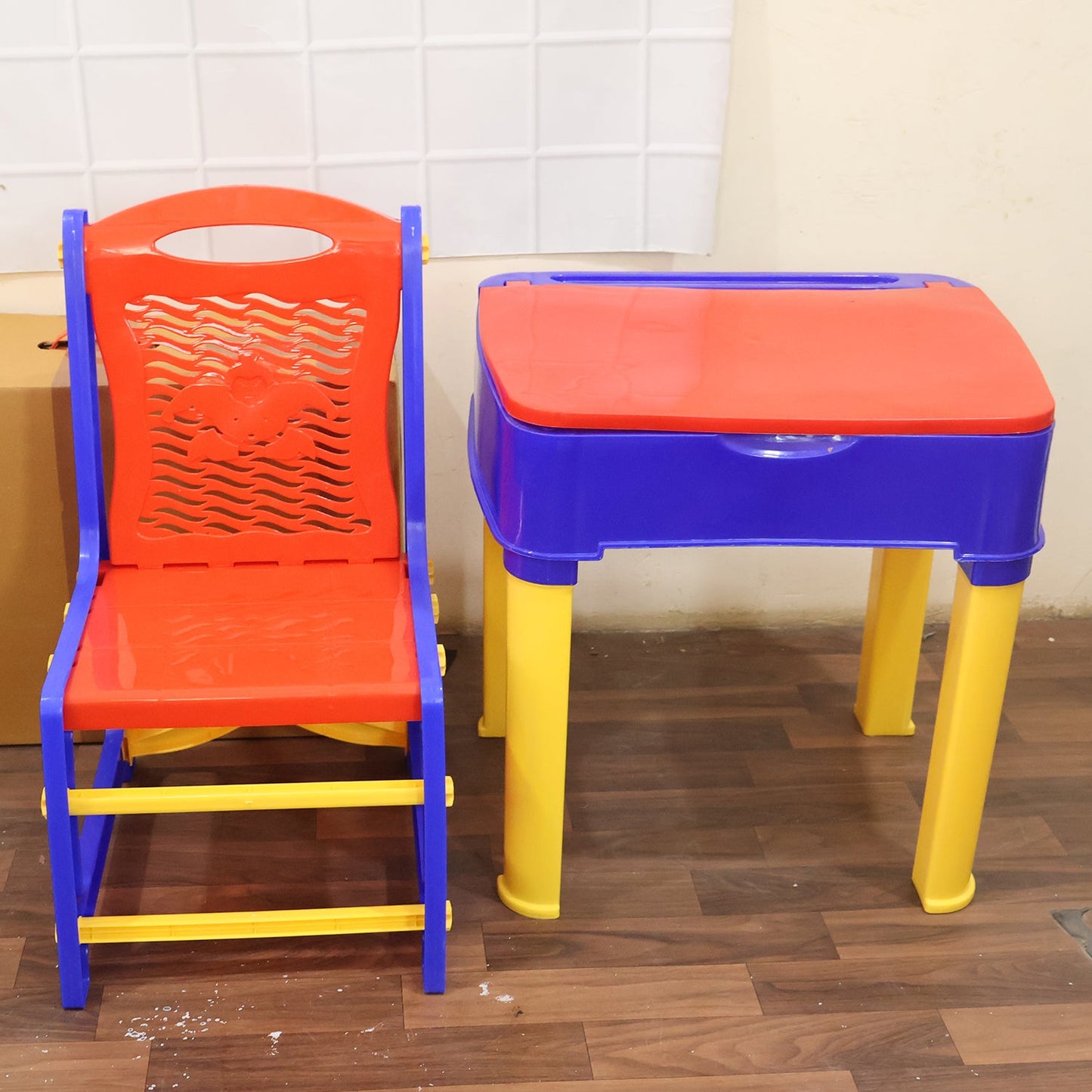 2 in 1 Plastic Kids Study Table and Chair Set with Learning Board (2 Pc Set)