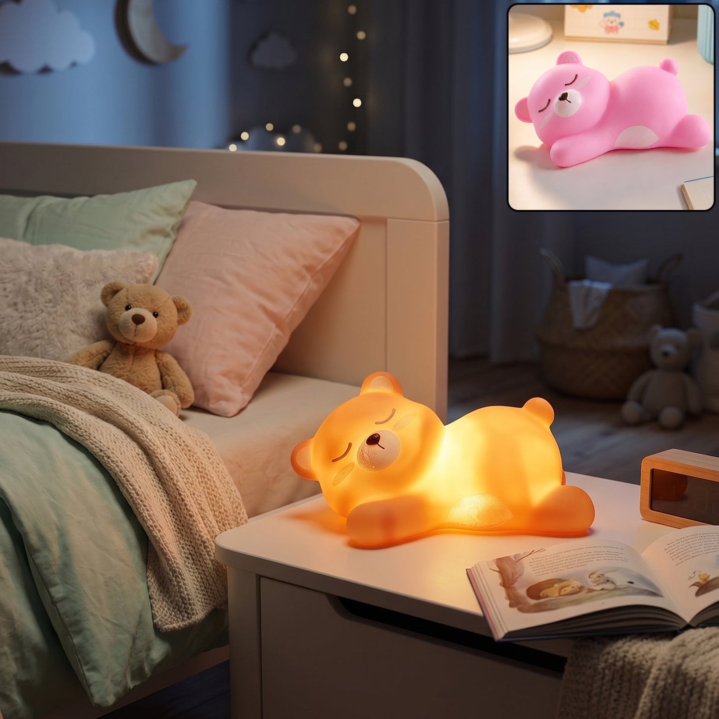 Sleeping Bear LED Night Light – Cute Silicone Kids Lamp