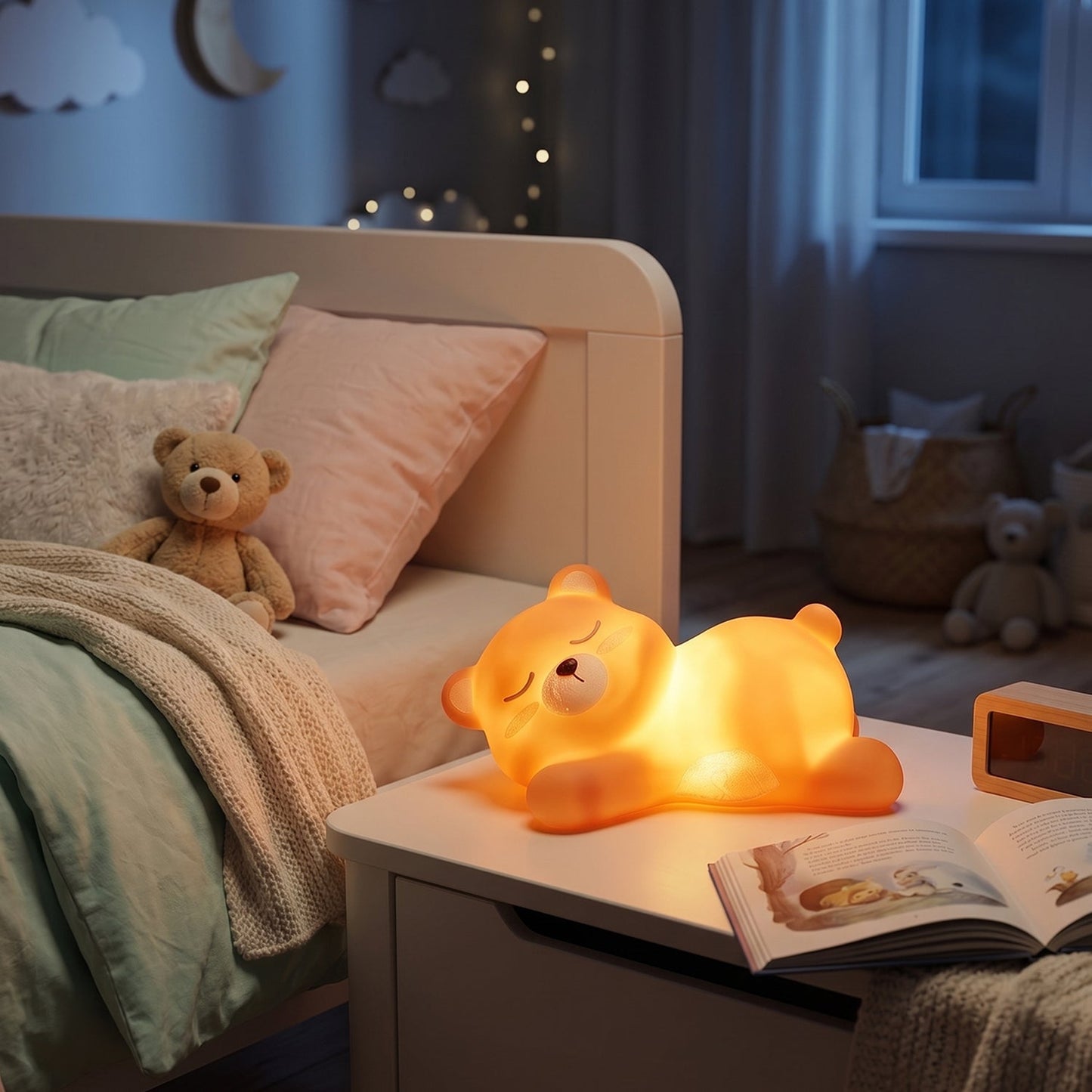 Sleeping Bear LED Night Light – Cute Silicone Kids Lamp