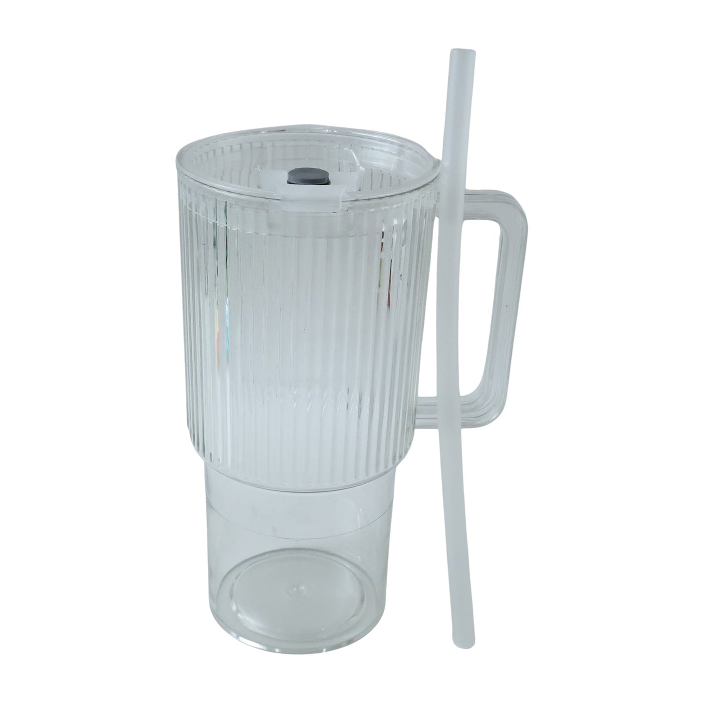 Kids Tumbler 900ml with Handle Lid and Straw Ribbed Water Sipper Cu...