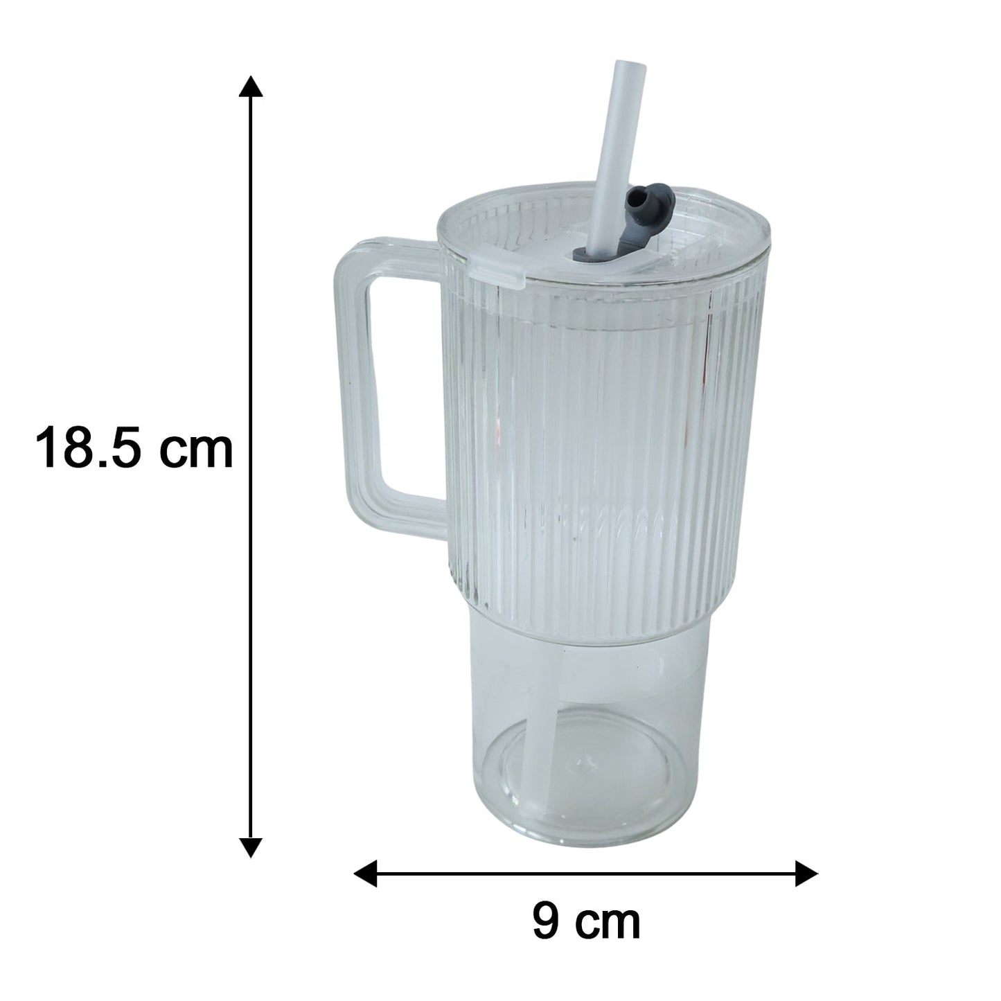 Kids Tumbler 900ml with Handle Lid and Straw Ribbed Water Sipper Cu...