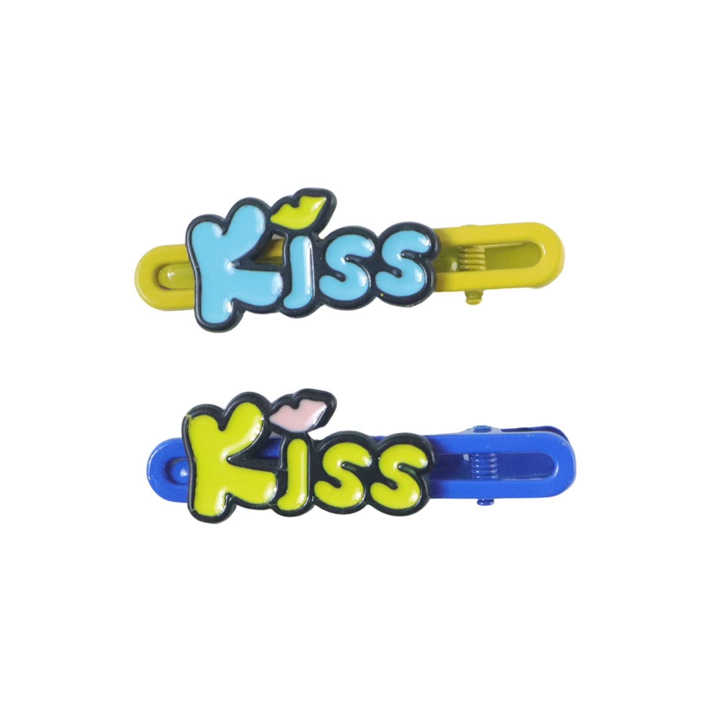 Kiss Text Hair Clip Set – Cute & Playful 2-Piece Snap Clips