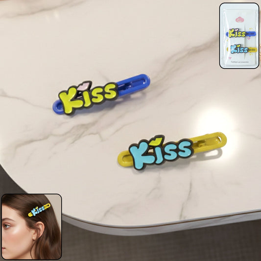 Kiss Text Hair Clip Set – Cute & Playful 2-Piece Snap Clips