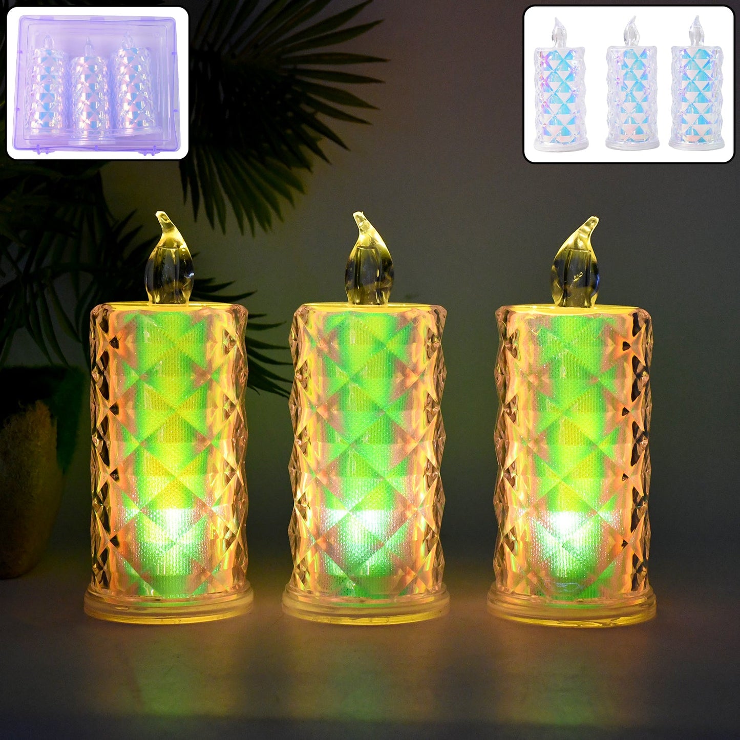 LED Flameless Candle Lights – Set of 3 Crystal Decorative Lights