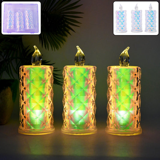 LED Flameless Candle Lights – Set of 3 Crystal Decorative Lights