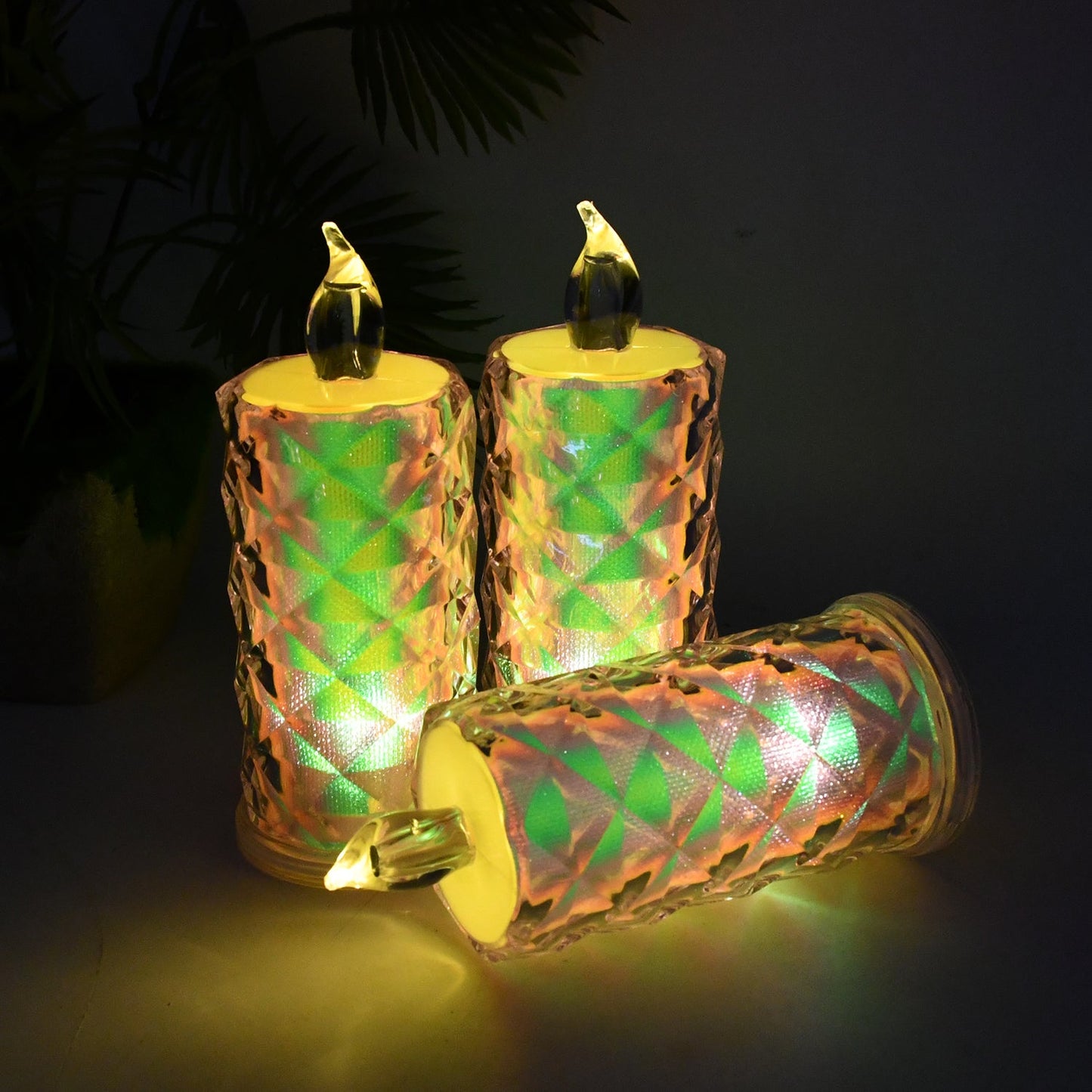 LED Flameless Candle Lights – Set of 3 Crystal Decorative Lights