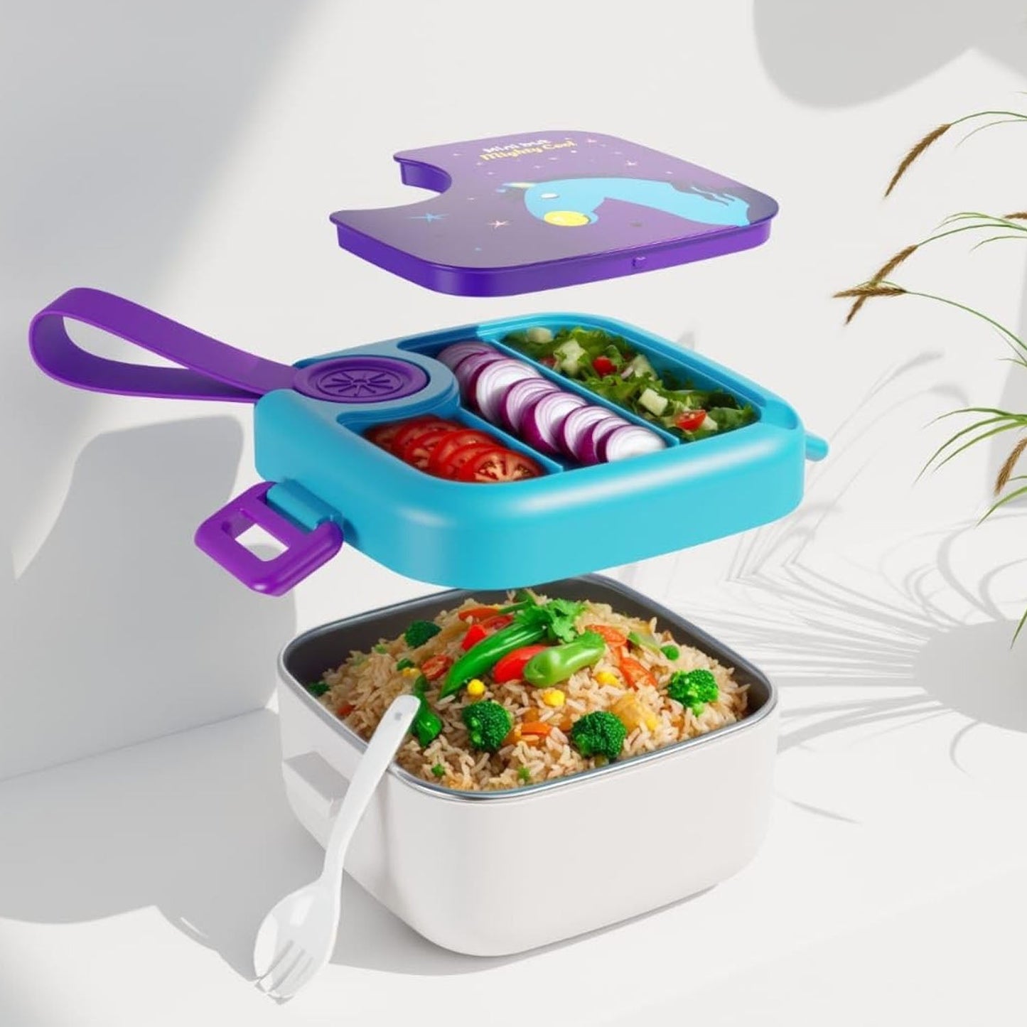 Kids Cartoon Lunch Box – Leak-Resistant Giraffe Print with Stainless Steel Tray