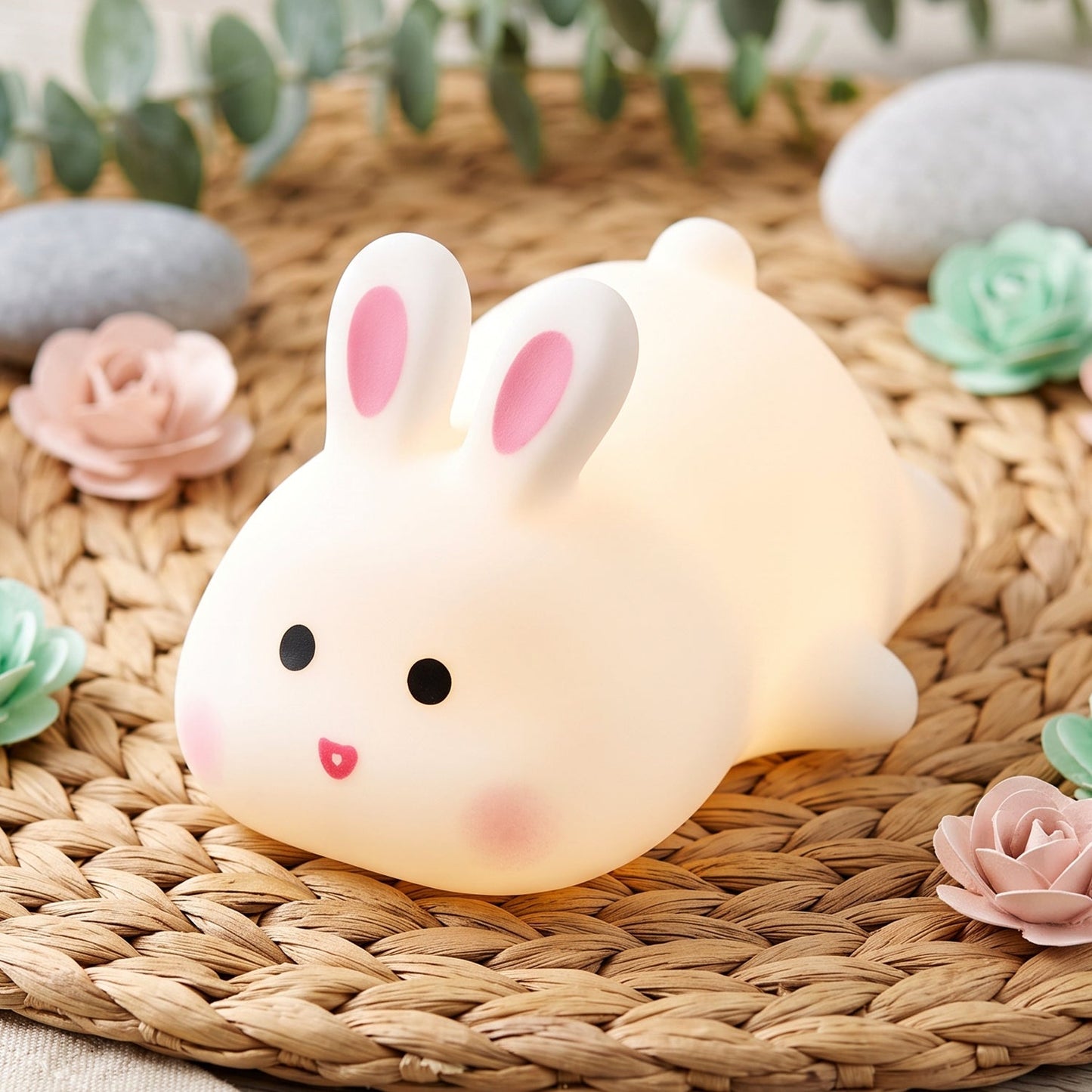 Rabbit LED Night Light, Cute Silicone Bunny Bedside Lamp for Kids (1 Pc)