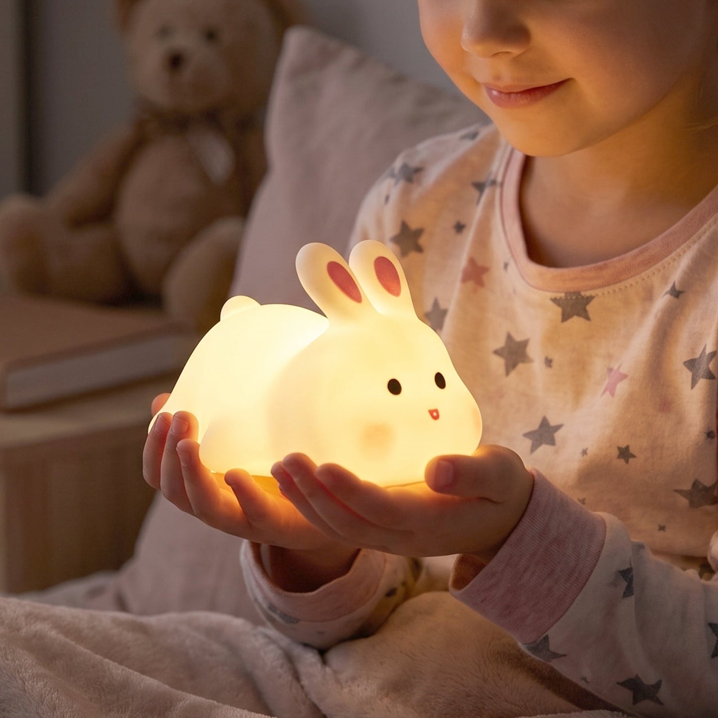 Rabbit LED Night Light, Cute Silicone Bunny Bedside Lamp for Kids (1 Pc)