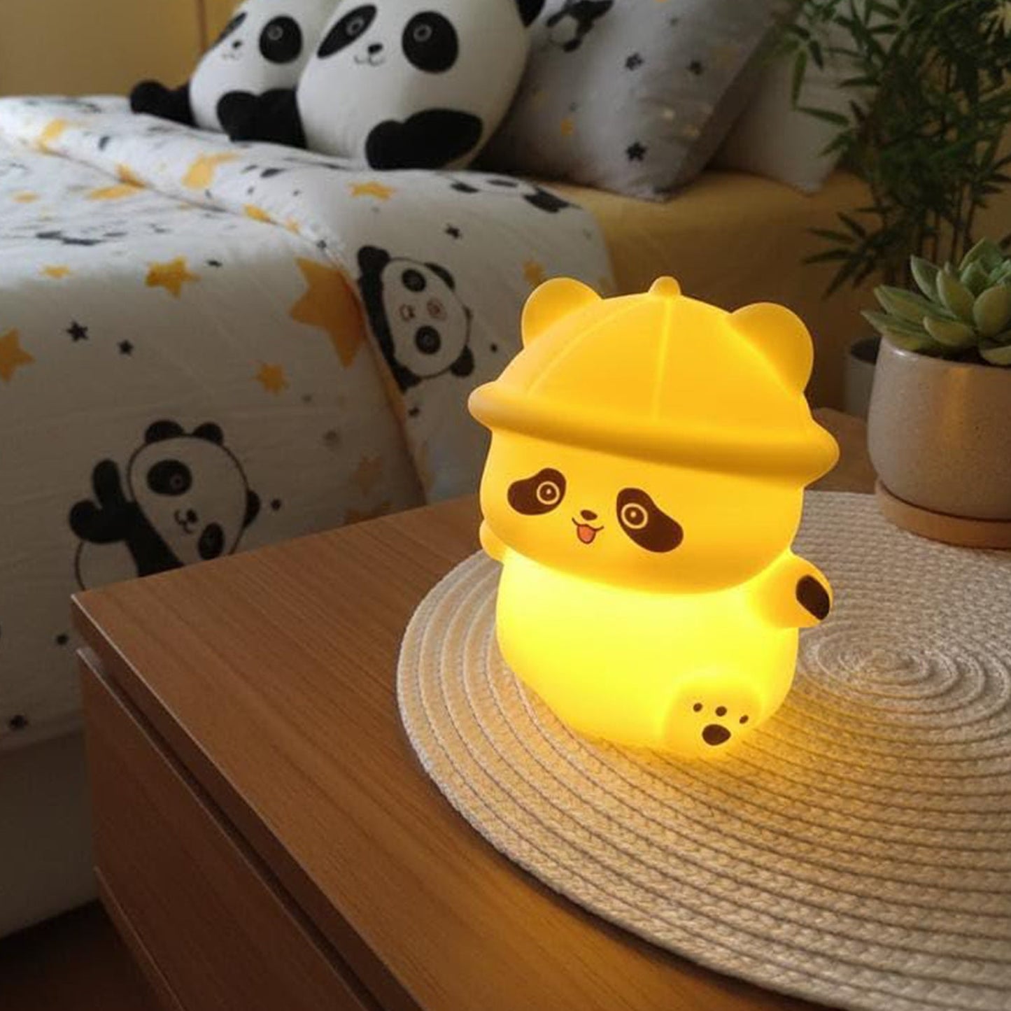 Panda with Hat LED Night Light, Cute Silicone Bedside Lamp for Kids (1 Pc)