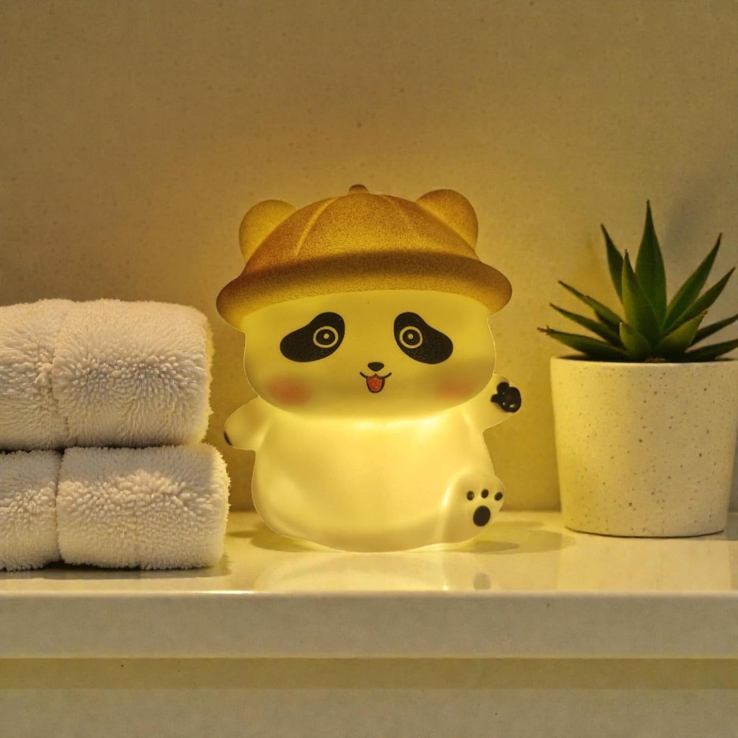 Panda with Hat LED Night Light, Cute Silicone Bedside Lamp for Kids (1 Pc)