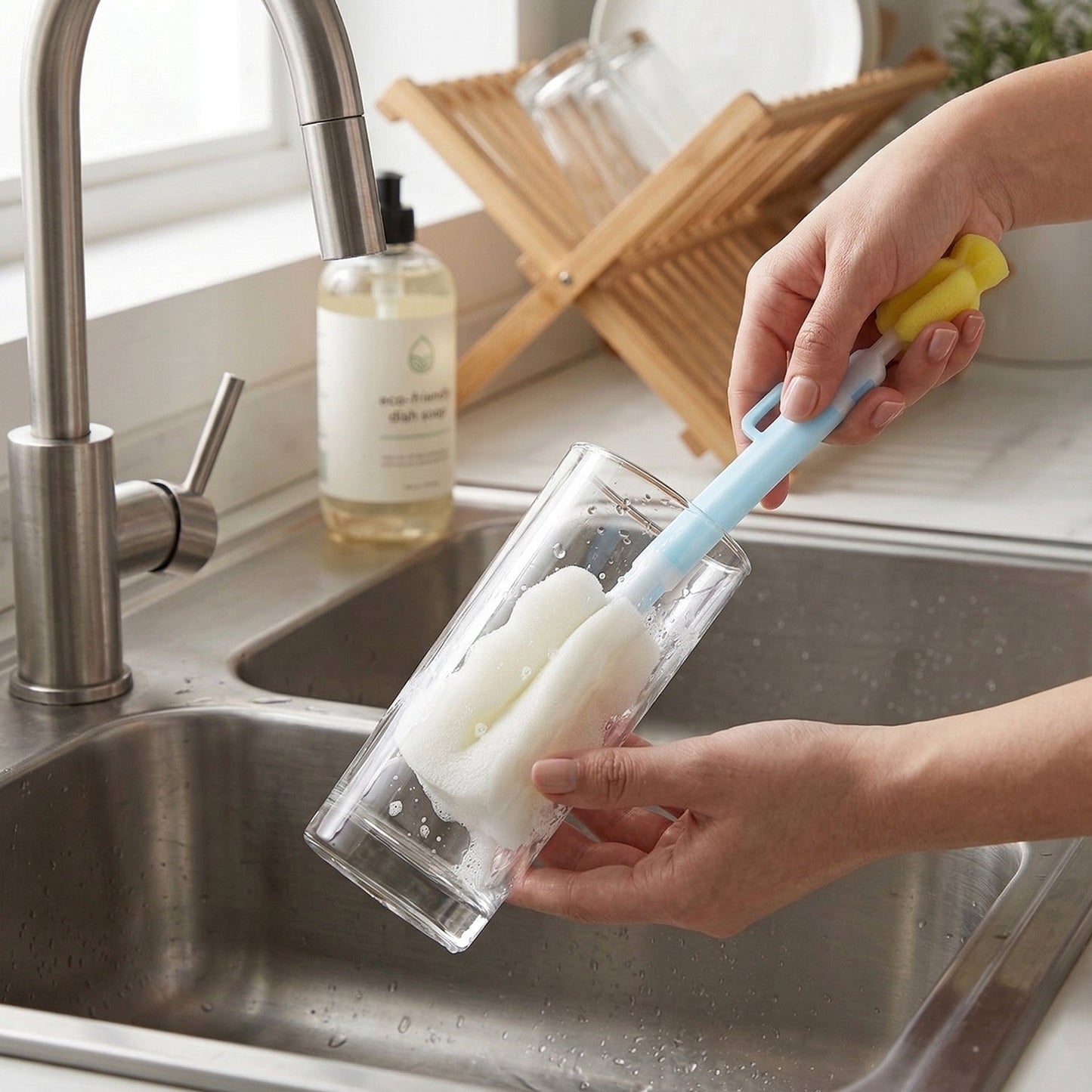 Multipurpose Bottle Cleaning Brush – Long Handle Soft Sponge for Easy Reach