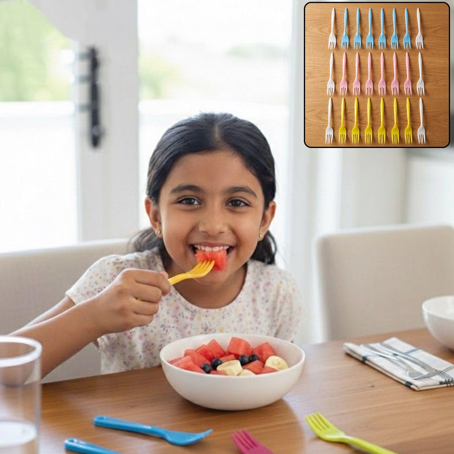 Plastic Fork 24 Pc Set Reusable Multicolour Dinner Forks Unbreakable (24 Pc Set)