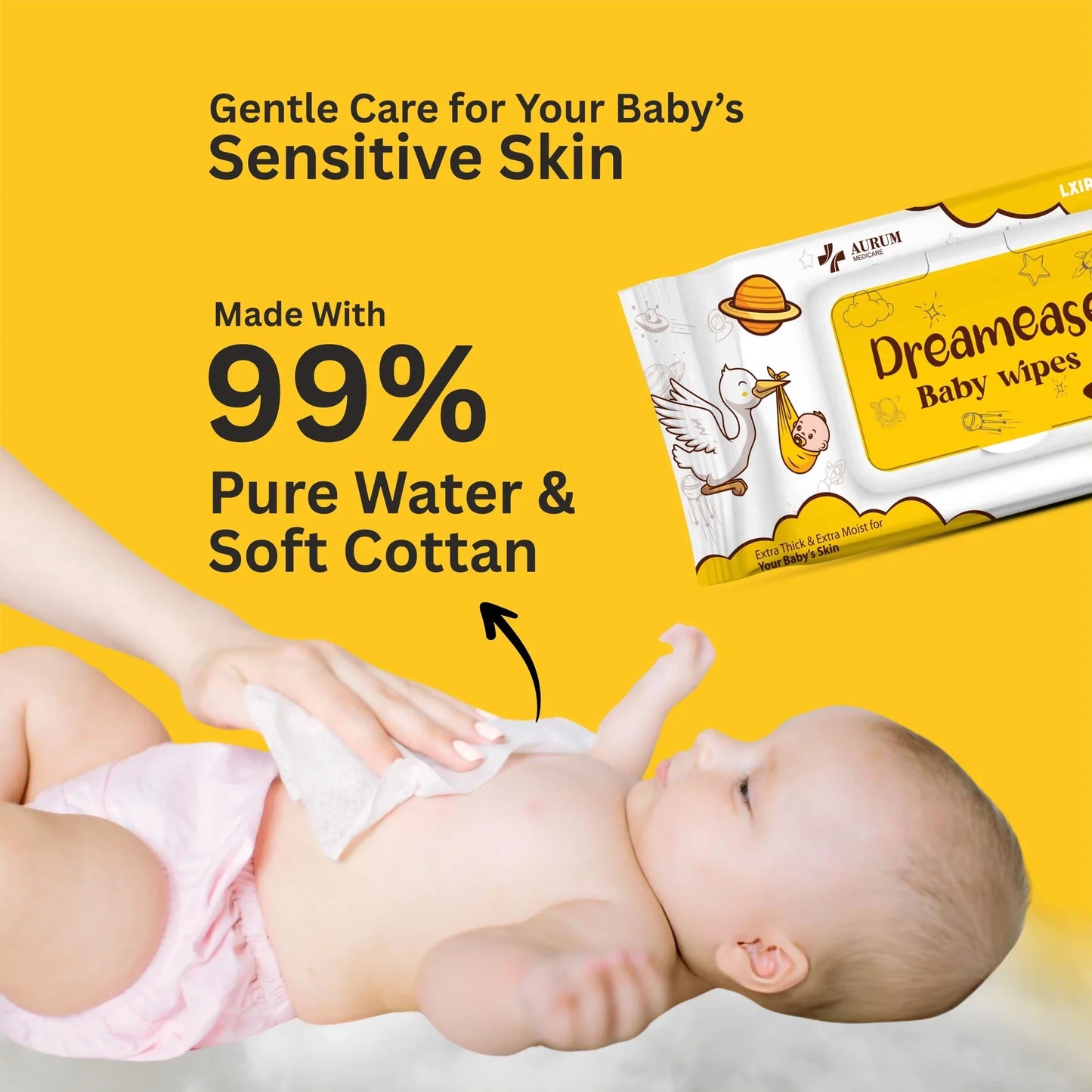 Dreamease Baby Wipes for Newborns | Extra Thick & Moist, pH Balanced, Alcohol-Free
