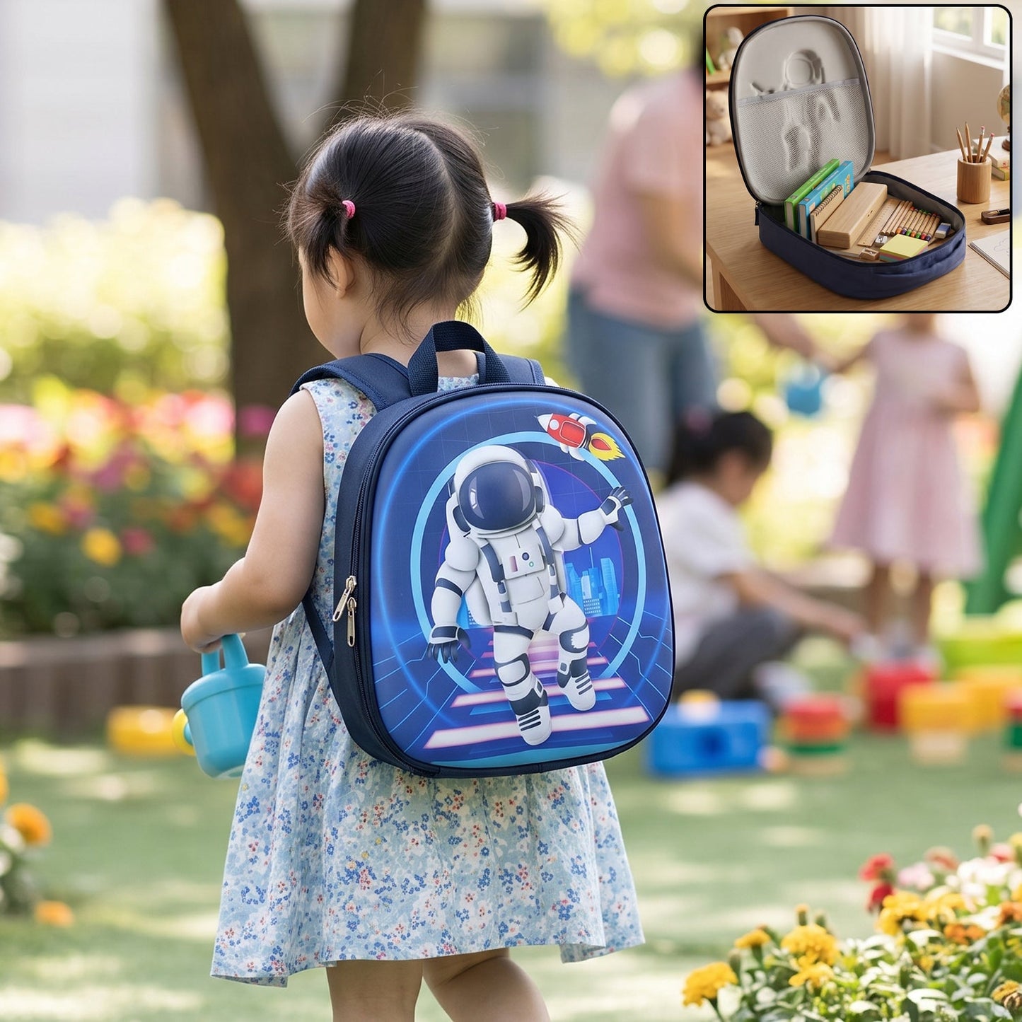 Kids School Backpack Sling Crossbody Bag Astronaut Print Hard Shell (1 Pc)