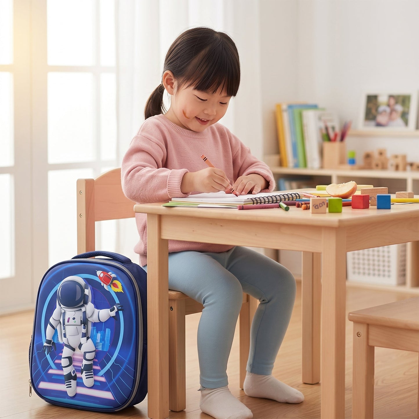 Kids School Backpack Sling Crossbody Bag Astronaut Print Hard Shell (1 Pc)