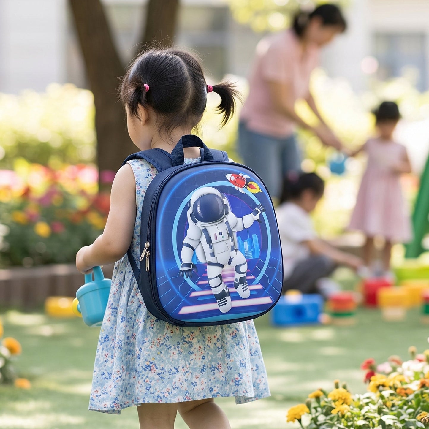 Kids School Backpack Sling Crossbody Bag Astronaut Print Hard Shell (1 Pc)