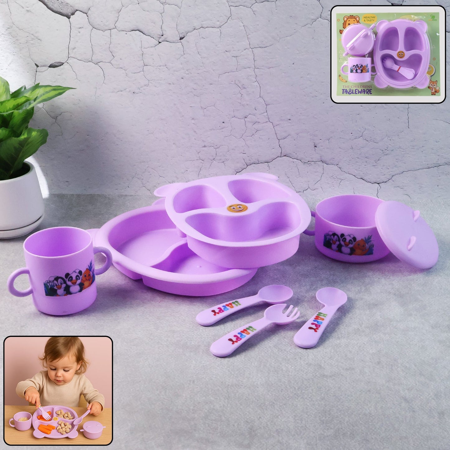 Children’s Tableware Dining Set – Durable Panda Print Meal Kit