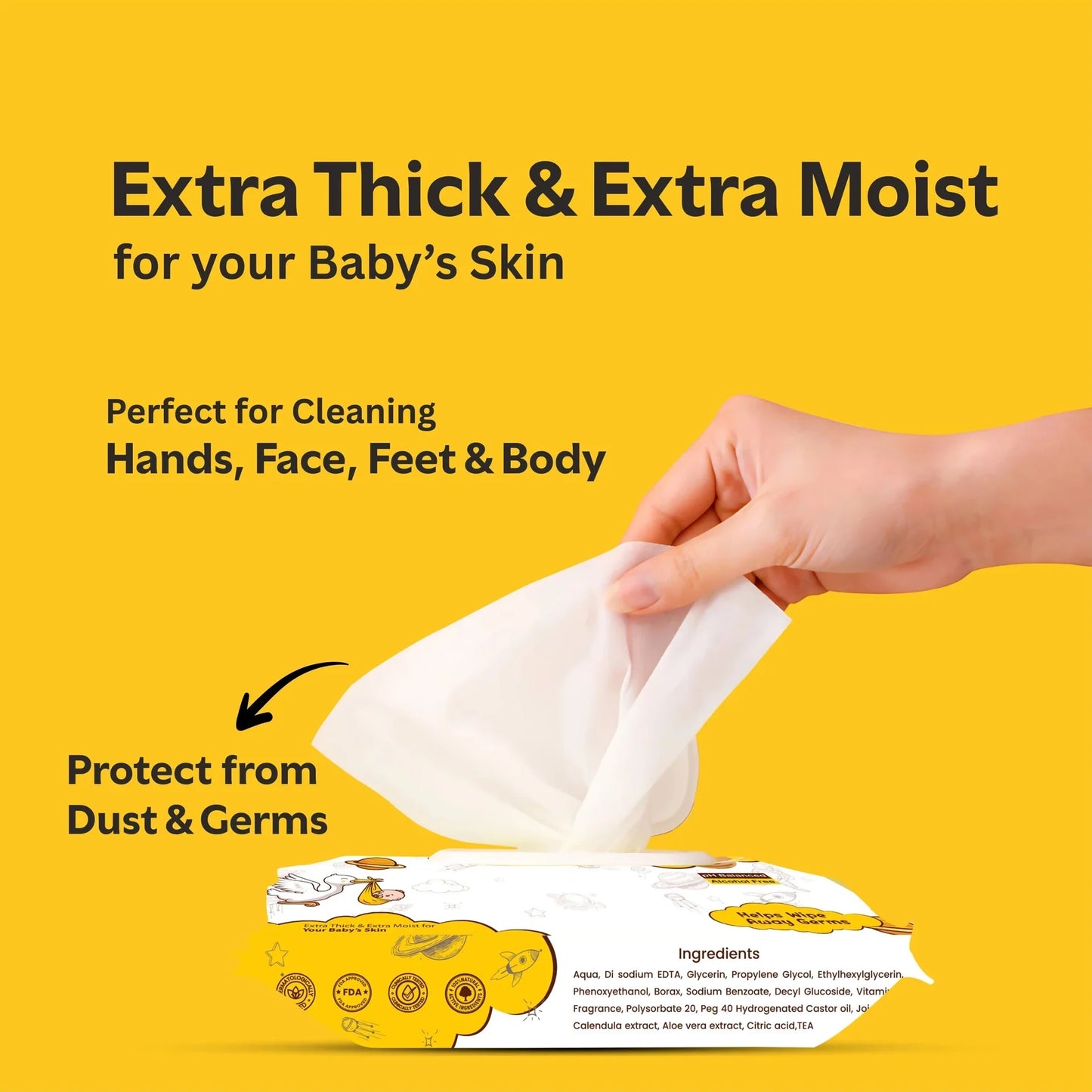 Dreamease Baby Wipes for Newborns | Extra Thick & Moist, pH Balanced, Alcohol-Free