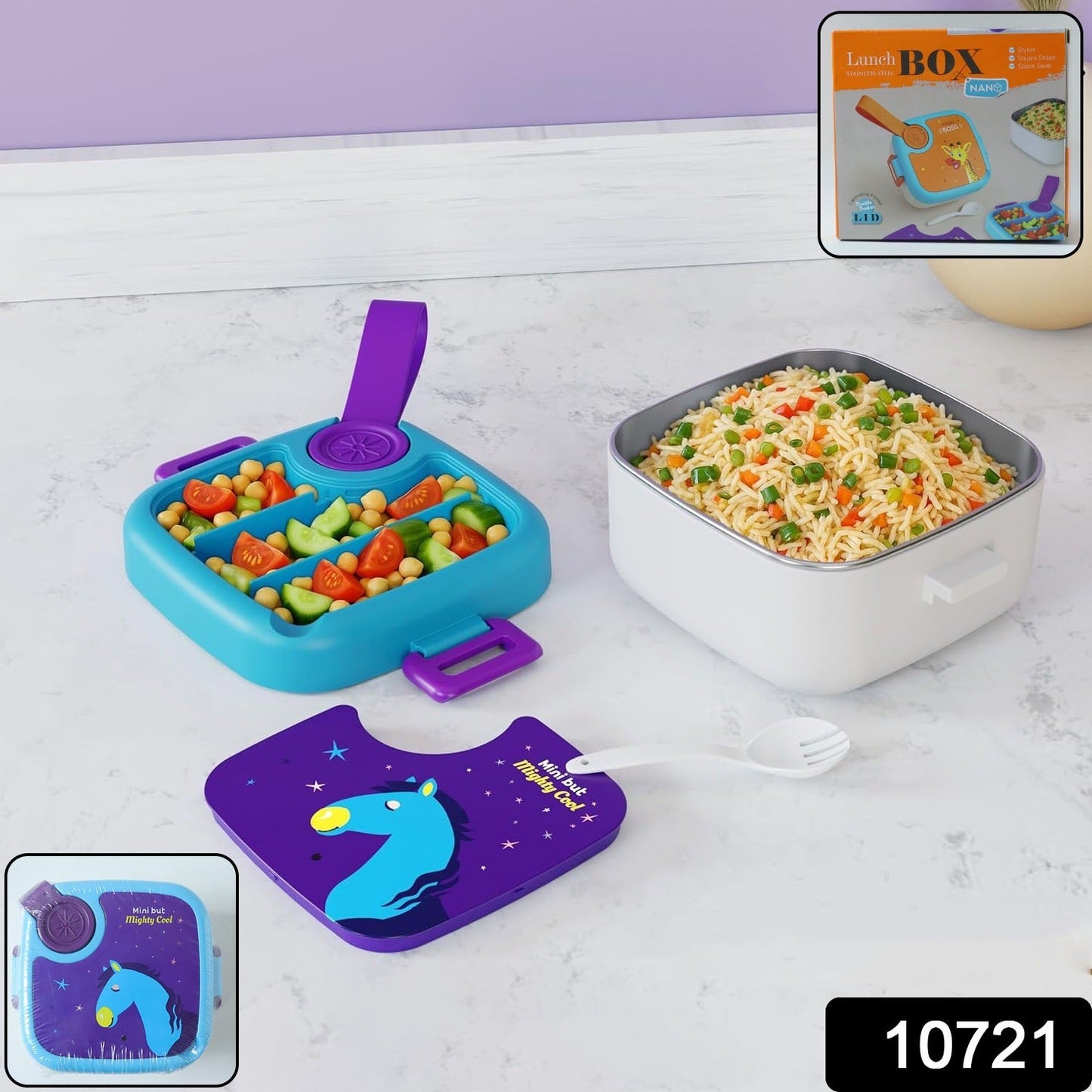 Kids Cartoon Lunch Box – Leak-Resistant Giraffe Print with Stainless Steel Tray