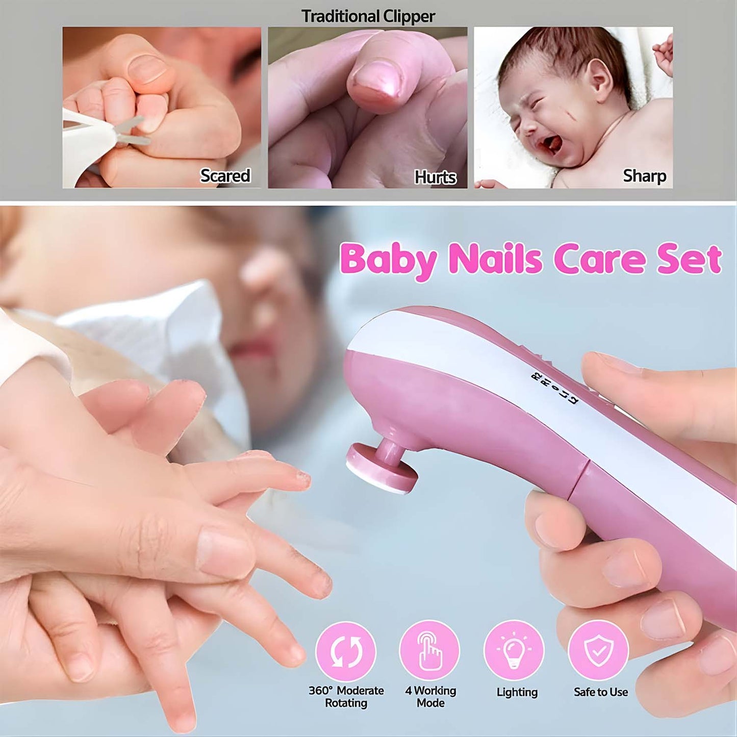 Electric Baby Nail Trimmer – Gentle 6-in-1 Care | Babyova