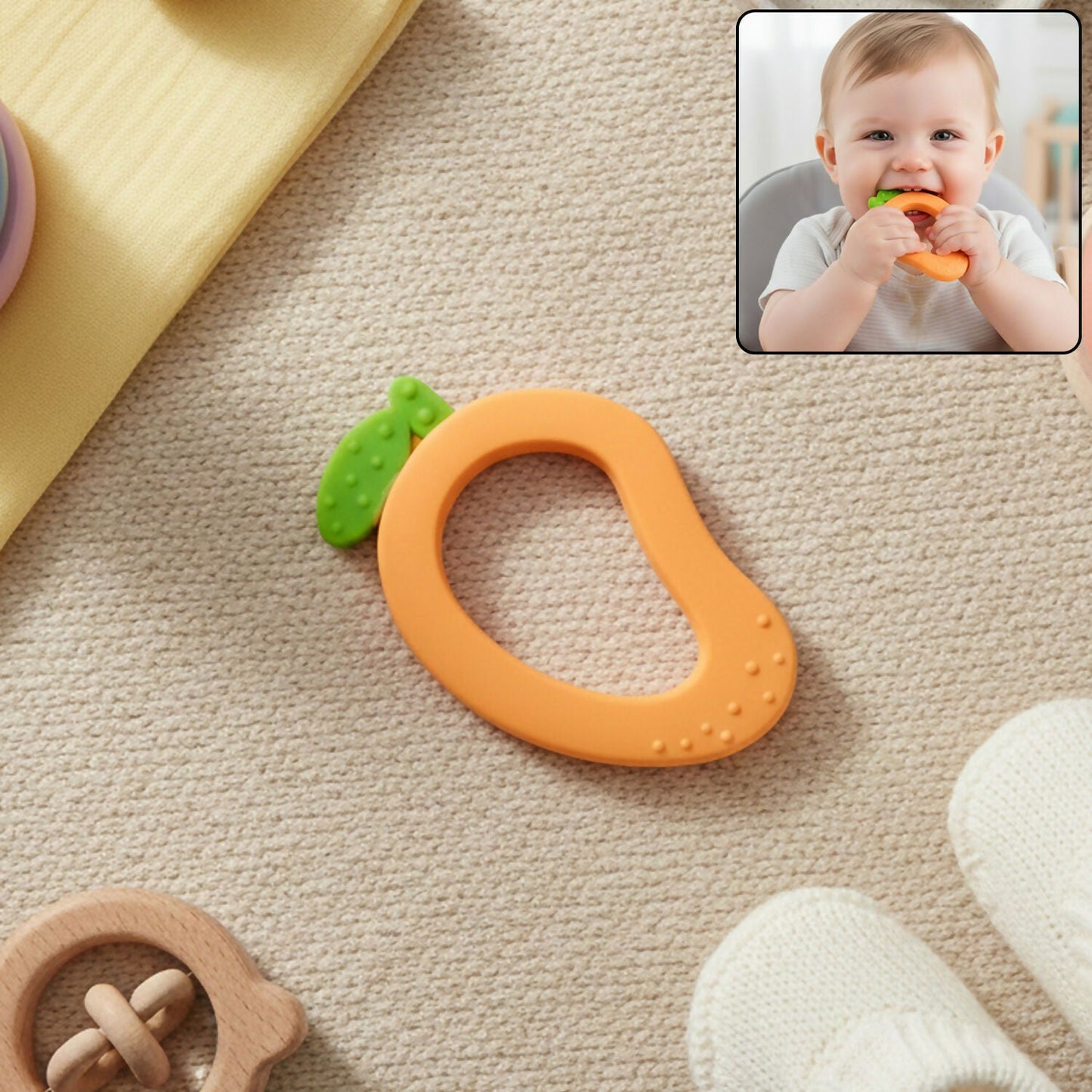 Silicone Baby Teether – Mango Shape for Soothing Relief