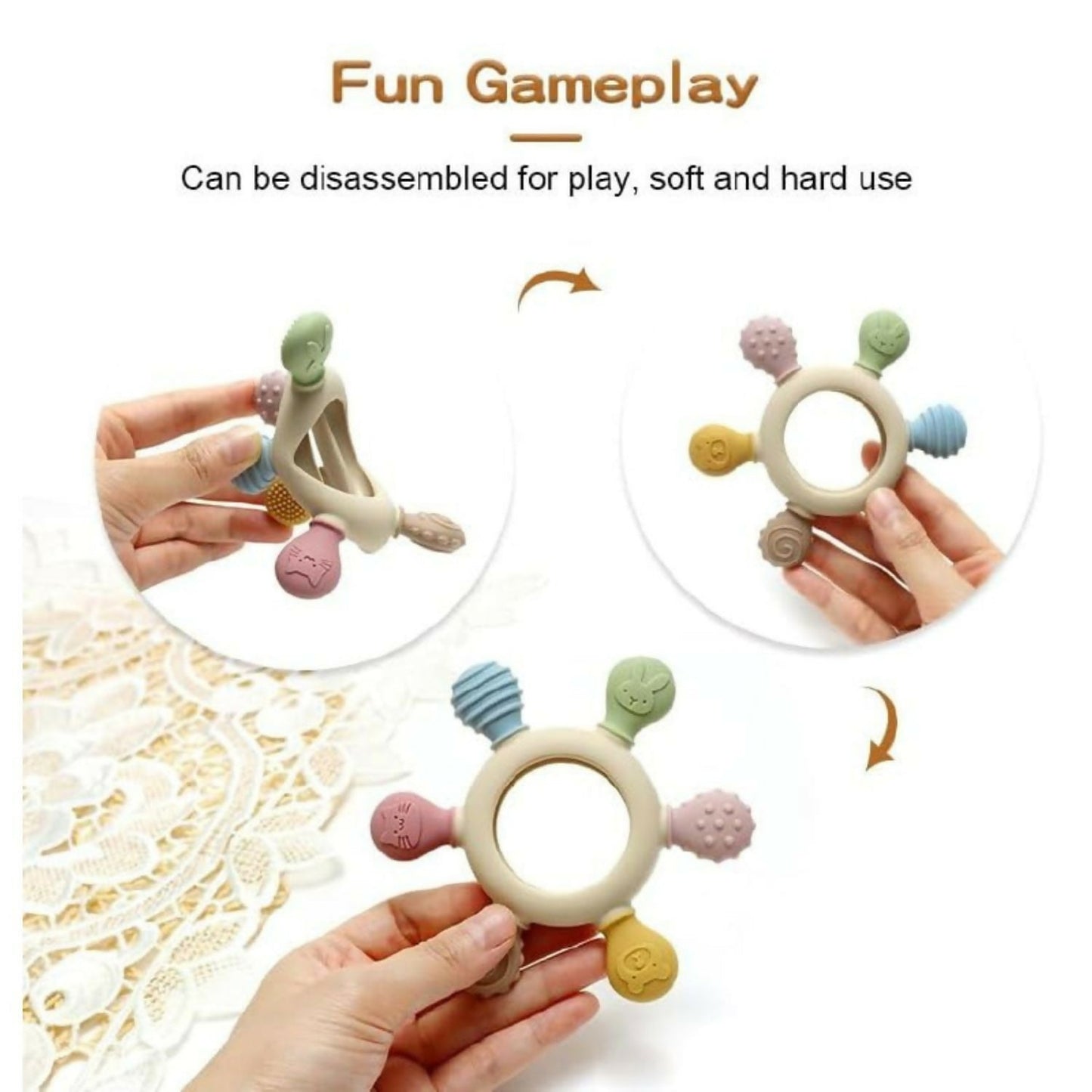 Baby Hand Teether – Multi-Color Gum Relief & Sensory Stimulator