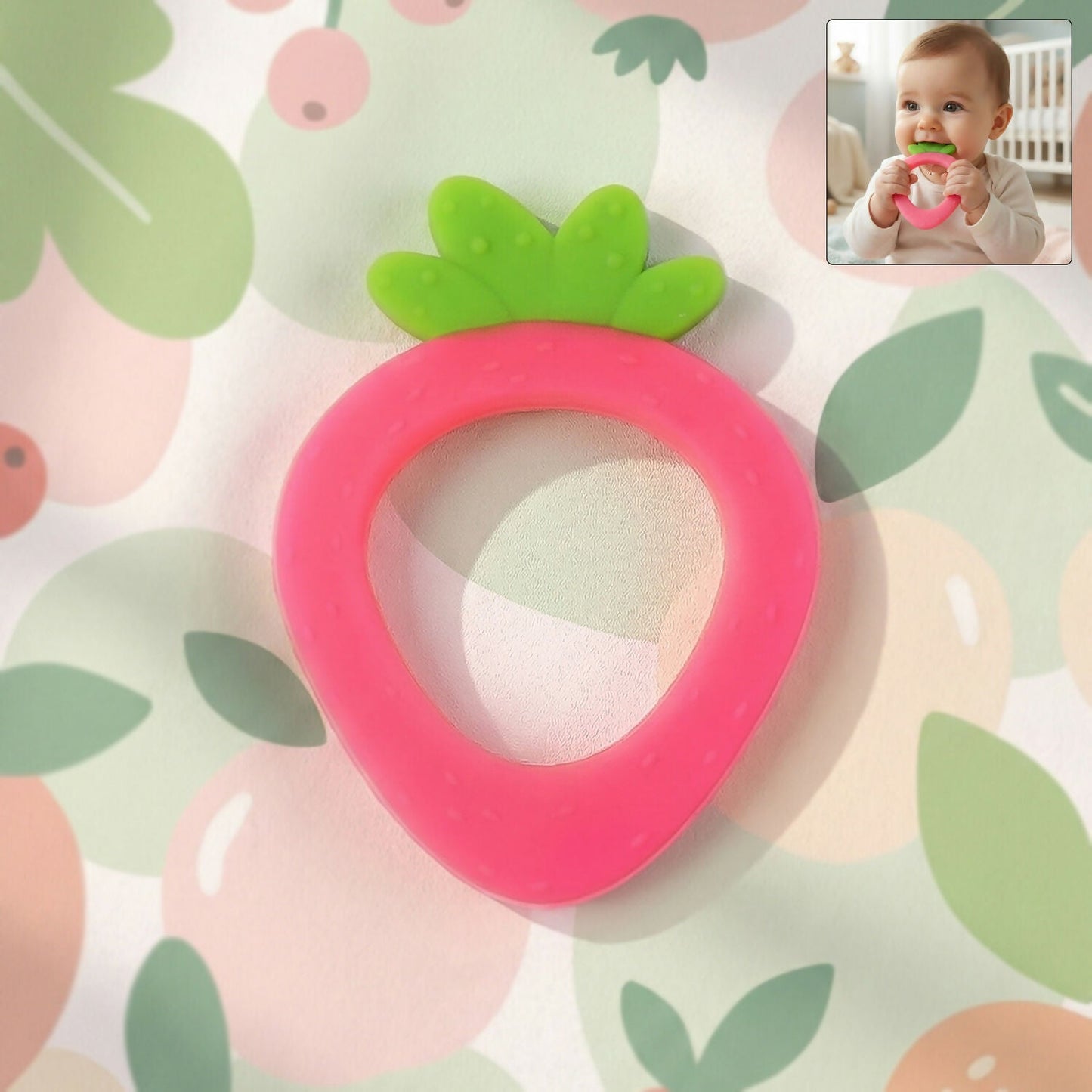 Silicone Baby Teether – Strawberry Shape for Soothing Relief
