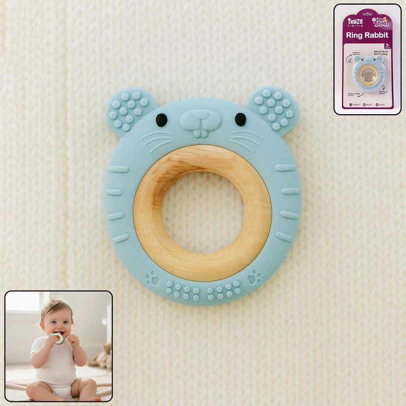 Baby Teether Ring Rabbit – Soft Silicone & Wooden Comfort
