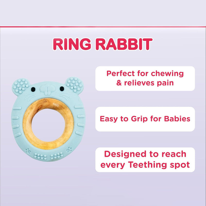 Baby Teether Ring Rabbit – Soft Silicone & Wooden Comfort