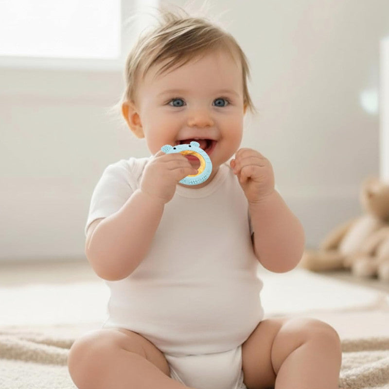Baby Teether Ring Rabbit – Soft Silicone & Wooden Comfort