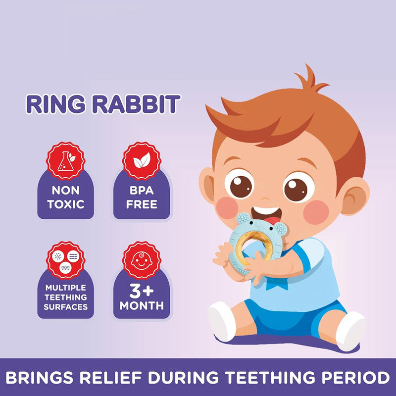 Baby Teether Ring Rabbit – Soft Silicone & Wooden Comfort