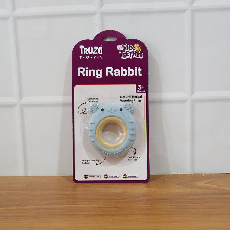 Baby Teether Ring Rabbit – Soft Silicone & Wooden Comfort