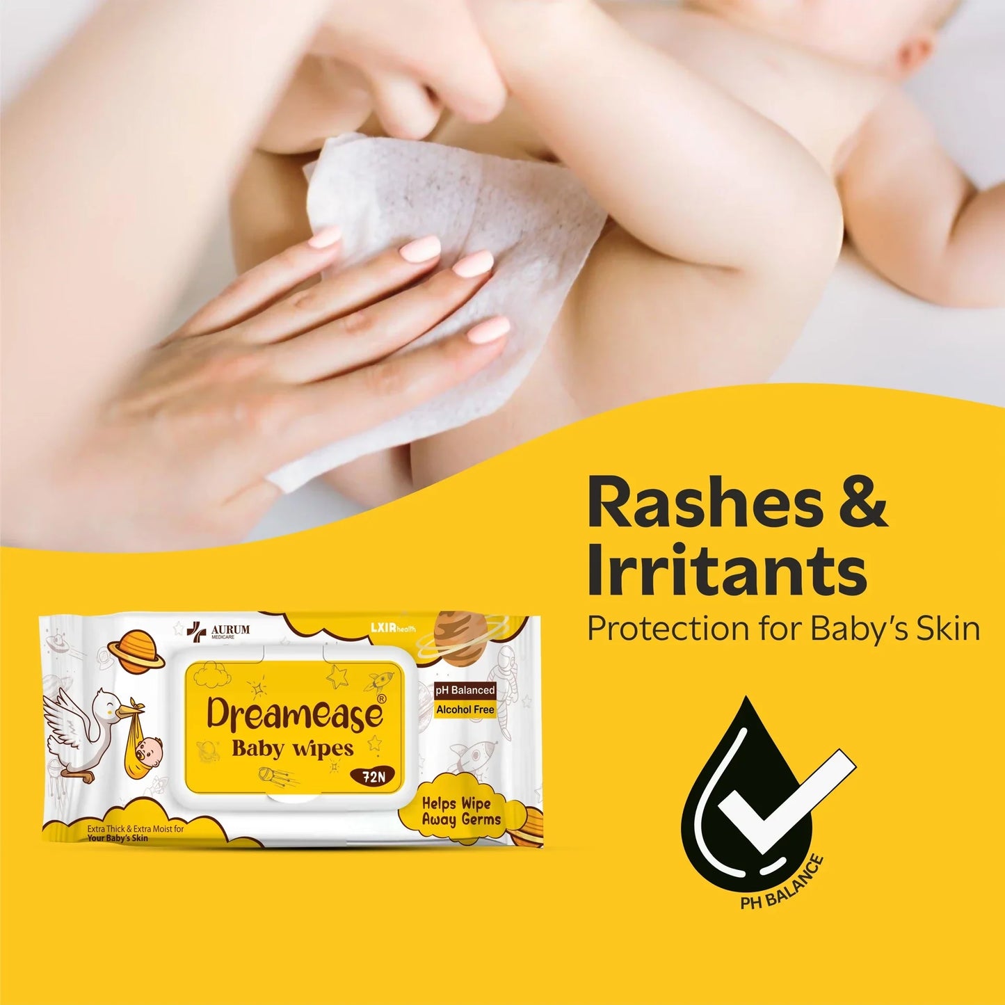 Dreamease Baby Wipes for Newborns | Extra Thick & Moist, pH Balanced, Alcohol-Free