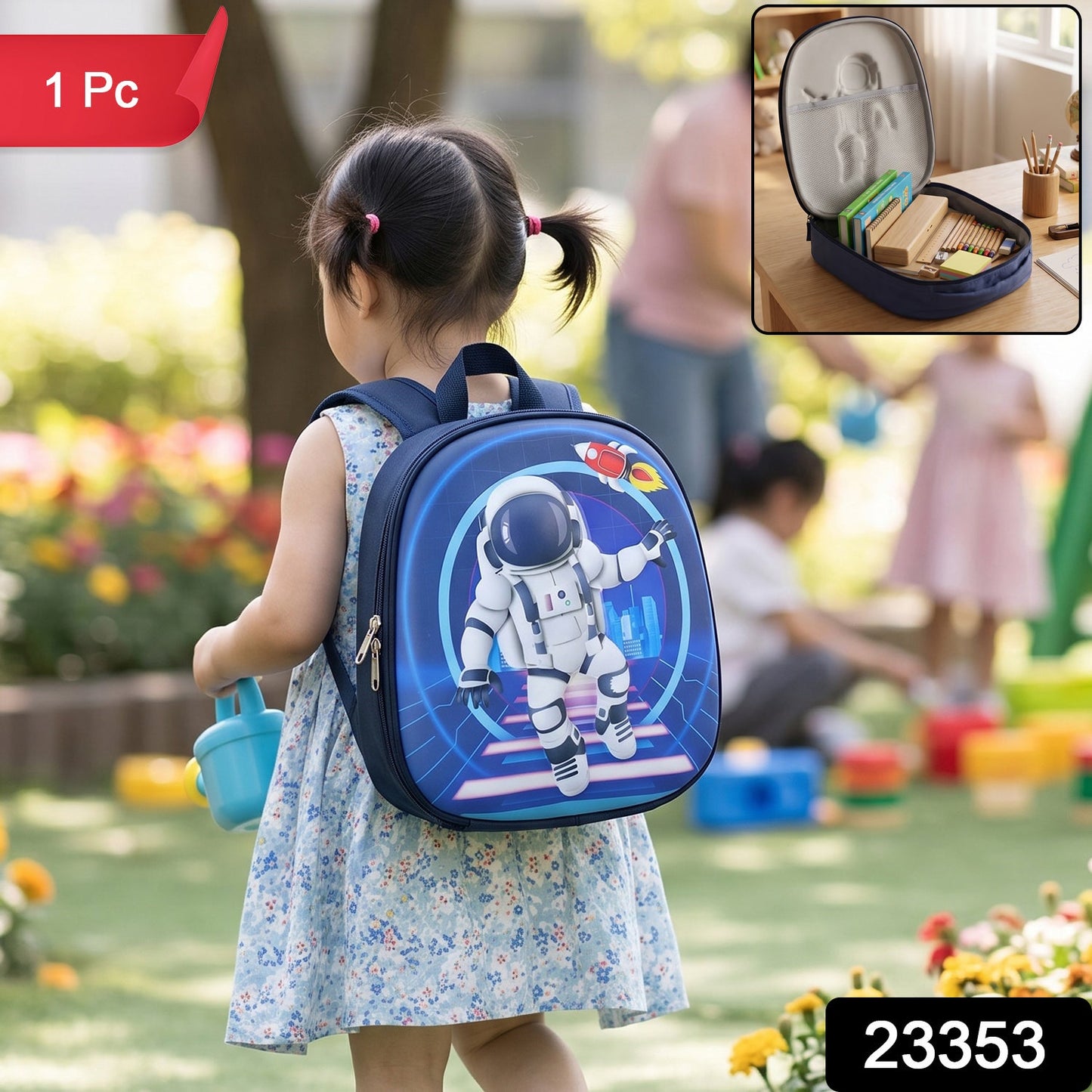Kids School Backpack Sling Crossbody Bag Astronaut Print Hard Shell (1 Pc)