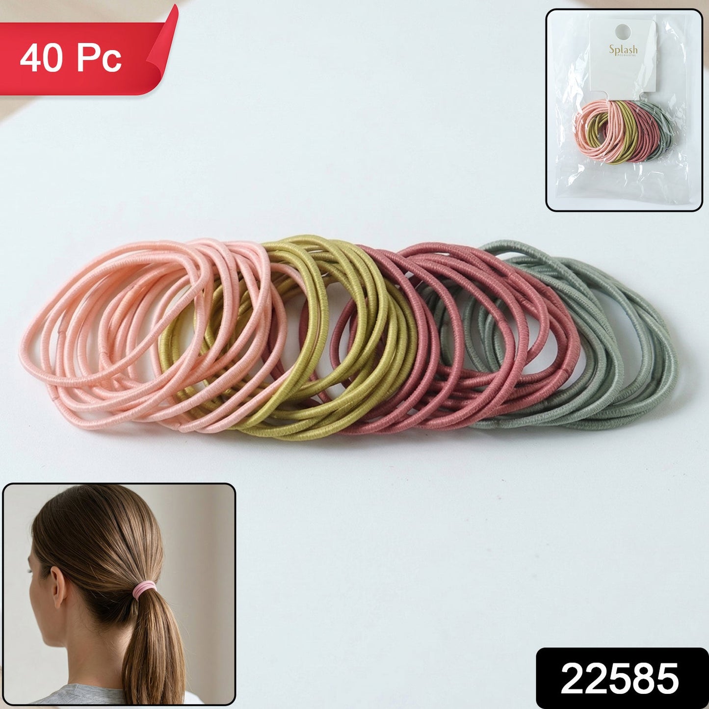Elastic Hair Bands – Soft & Strong Grip for All Hair Types (40 Pc)