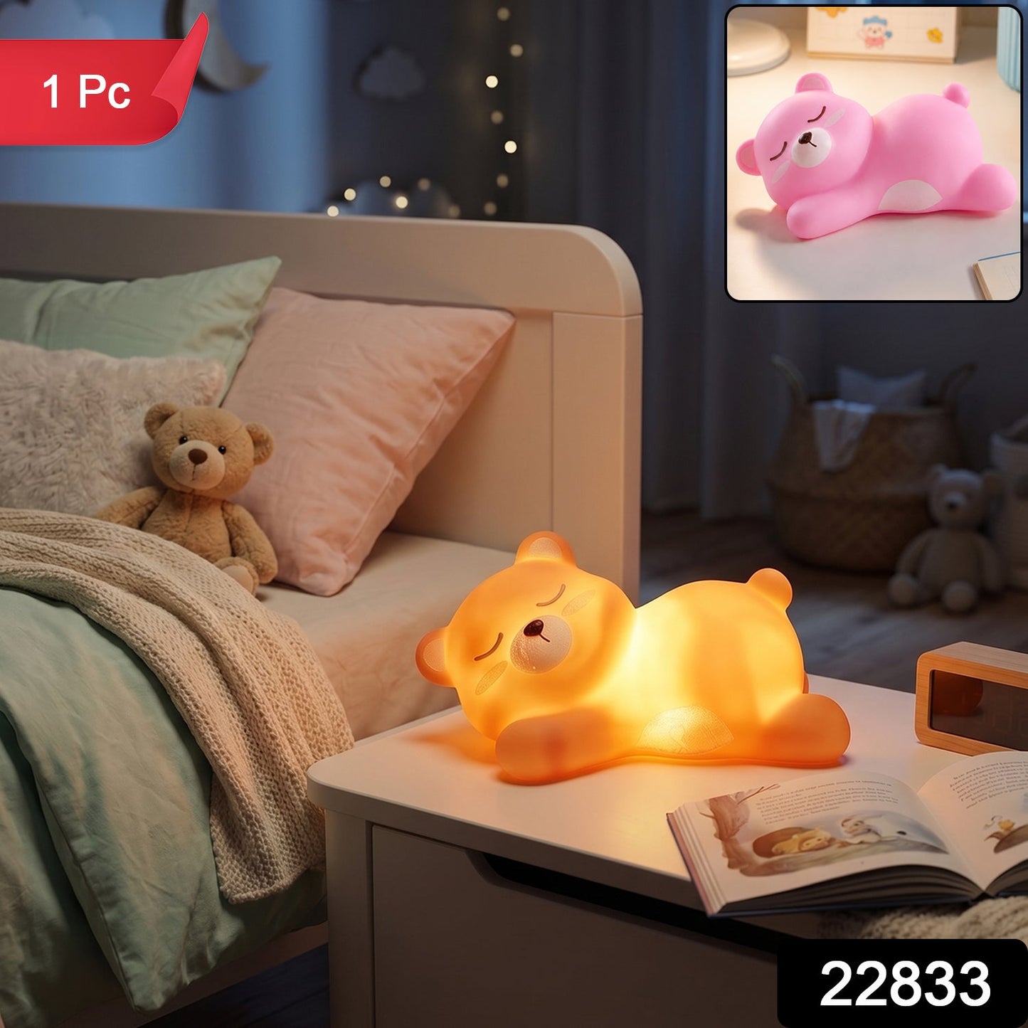 Sleeping Bear LED Night Light – Cute Silicone Kids Lamp