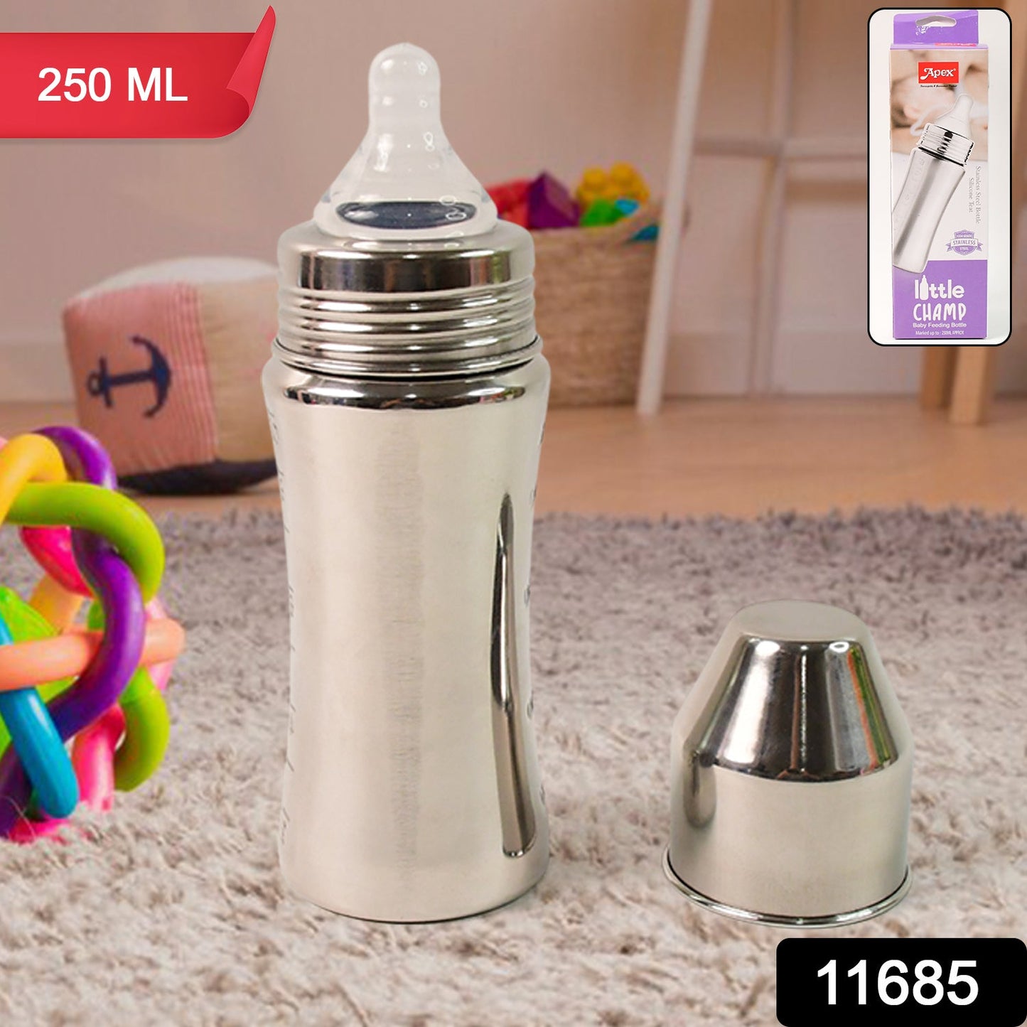 Stainless Steel Baby Feeding Bottle – 250ml Durable & Anti-Colic