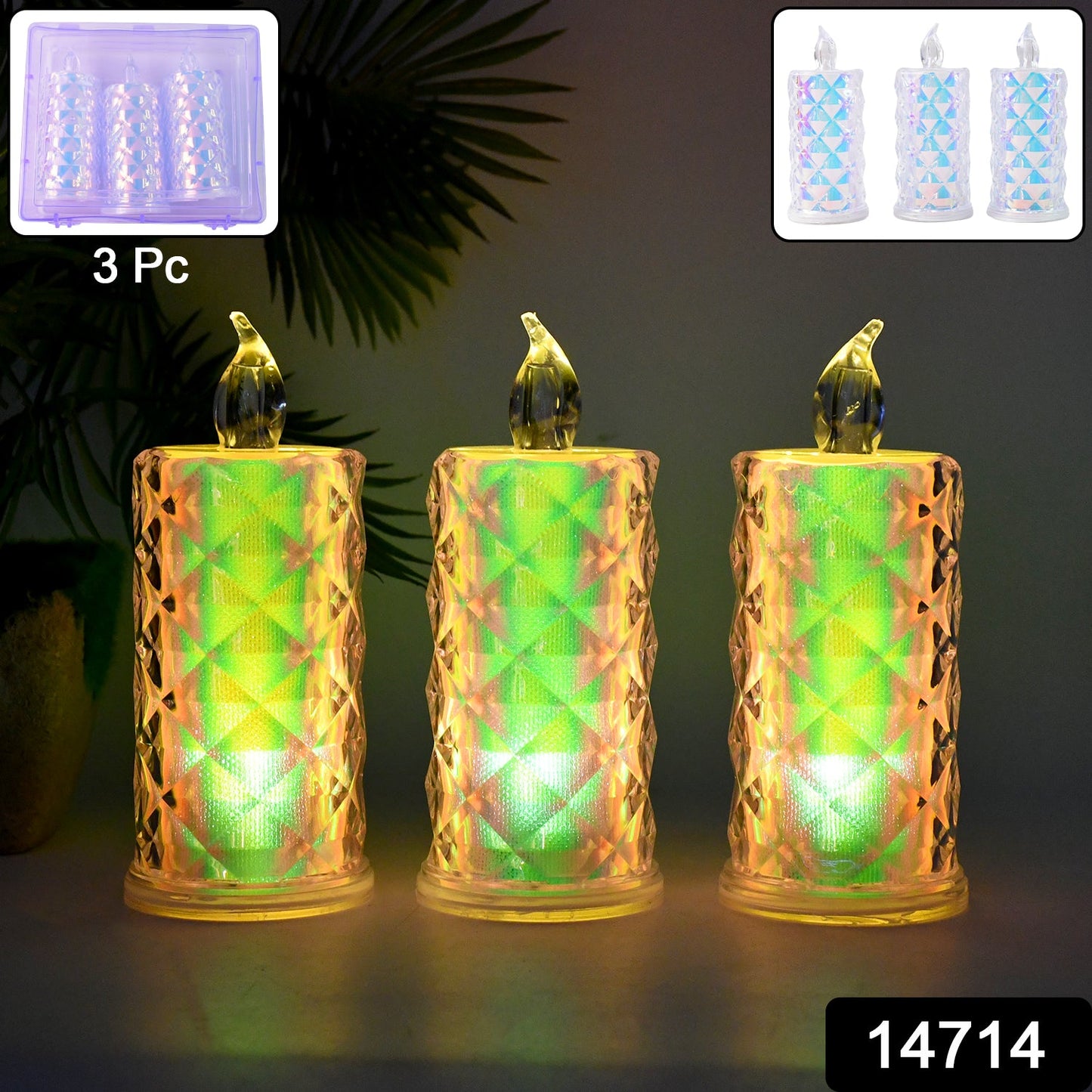 LED Flameless Candle Lights – Set of 3 Crystal Decorative Lights