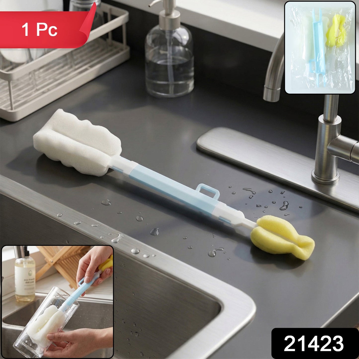 Multipurpose Bottle Cleaning Brush – Long Handle Soft Sponge for Easy Reach