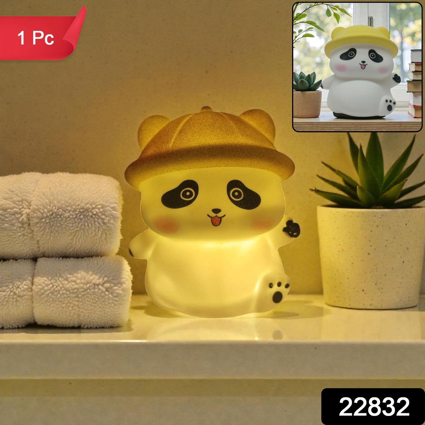 Panda with Hat LED Night Light, Cute Silicone Bedside Lamp for Kids (1 Pc)