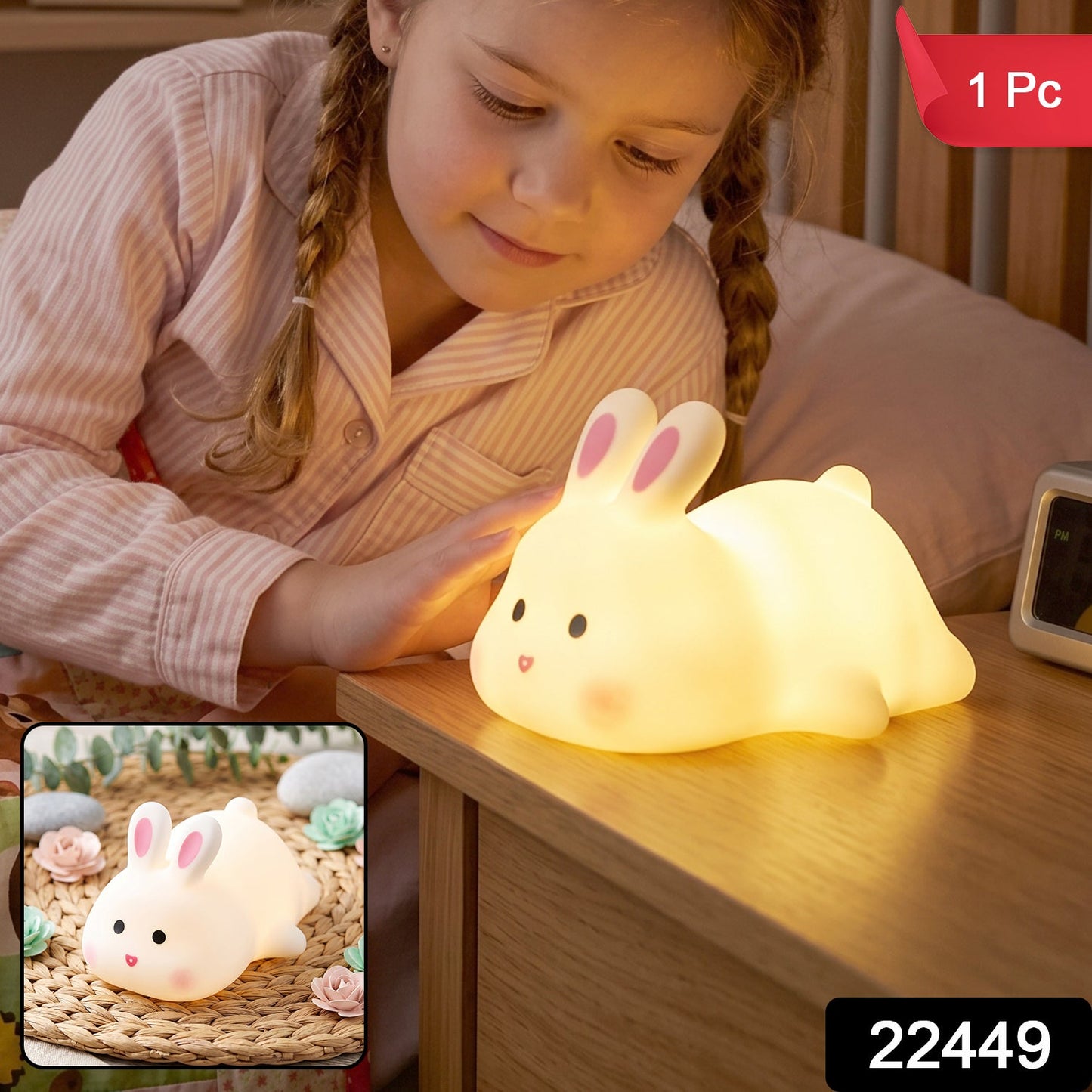 Rabbit LED Night Light, Cute Silicone Bunny Bedside Lamp for Kids (1 Pc)
