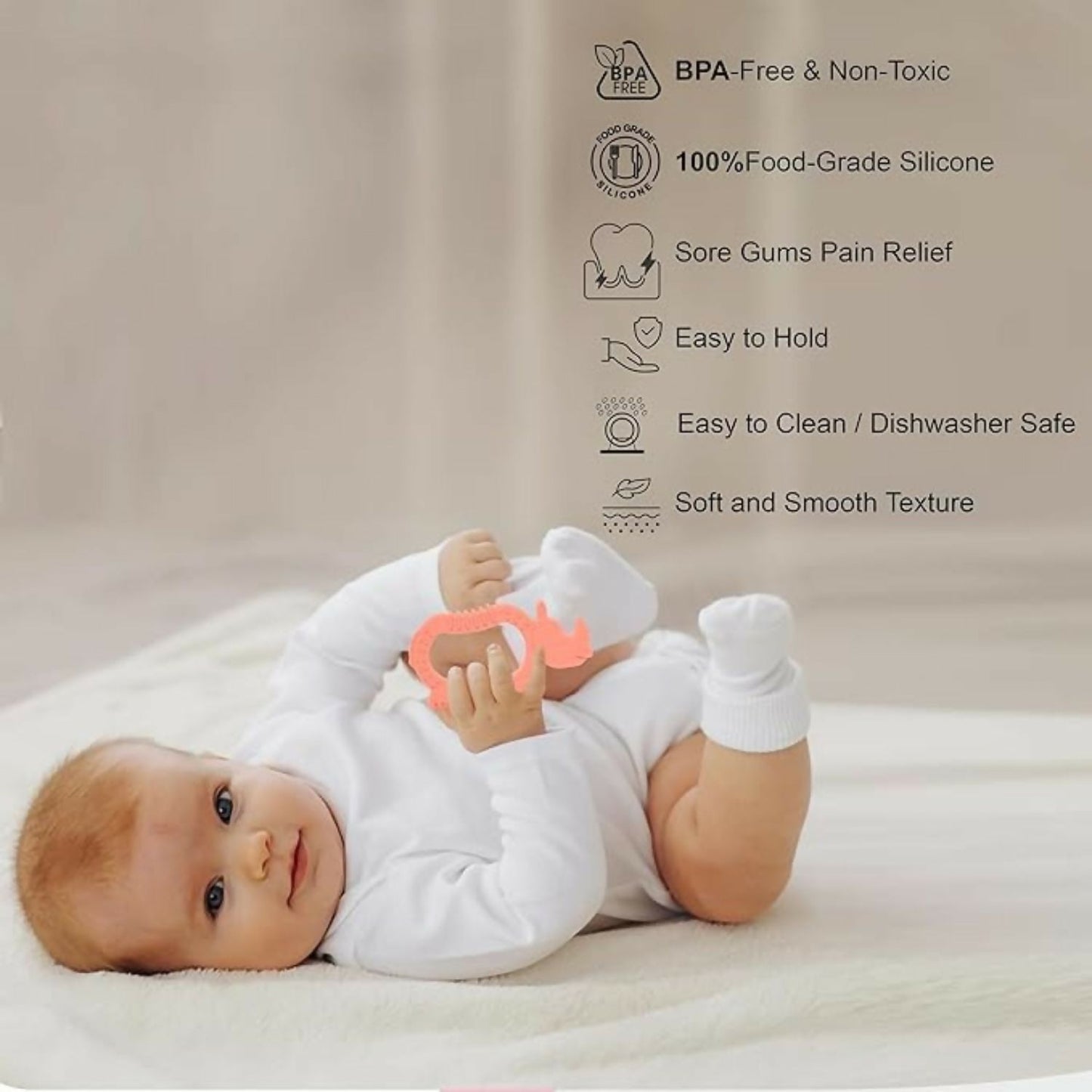 Rhino Silicone Baby Teether – Soft, Safe Gum Relief